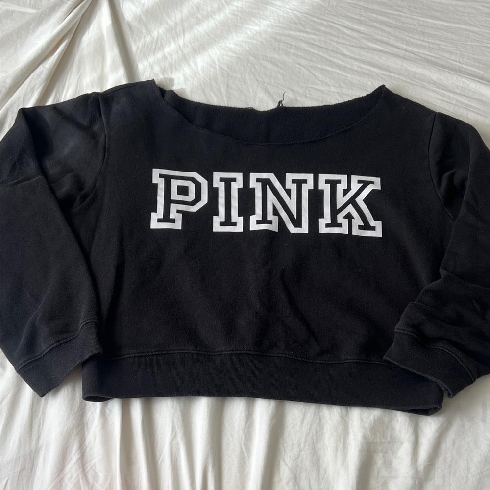 Victoria’s Secret pink Early 2000s black off the shoulder sweatshirt